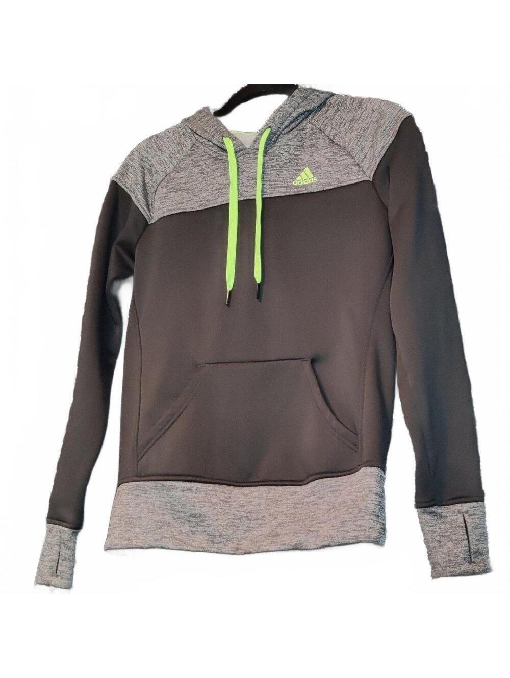 Adidas Climawarm Hoodie Womens XS Black Grey Neon Green Pullover Thumbholes